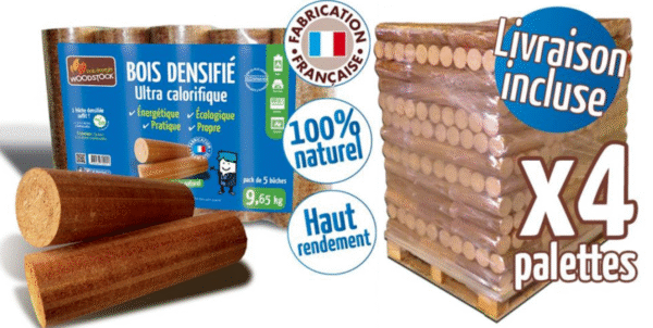 1-5 Bûches calorifiques WOODSTOCK 1 palette, 104 sacs de 5 bûches