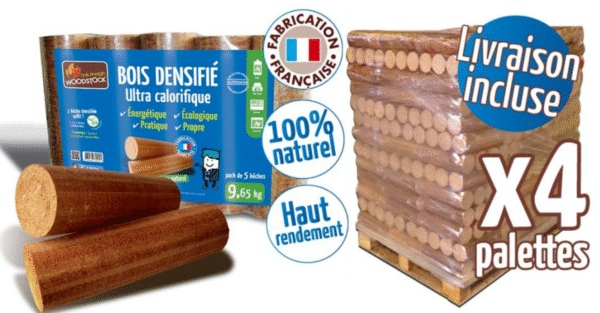 2-7 Bûches calorifiques WOODSTOCK 4 palettes, 416 sacs de 5 bûches